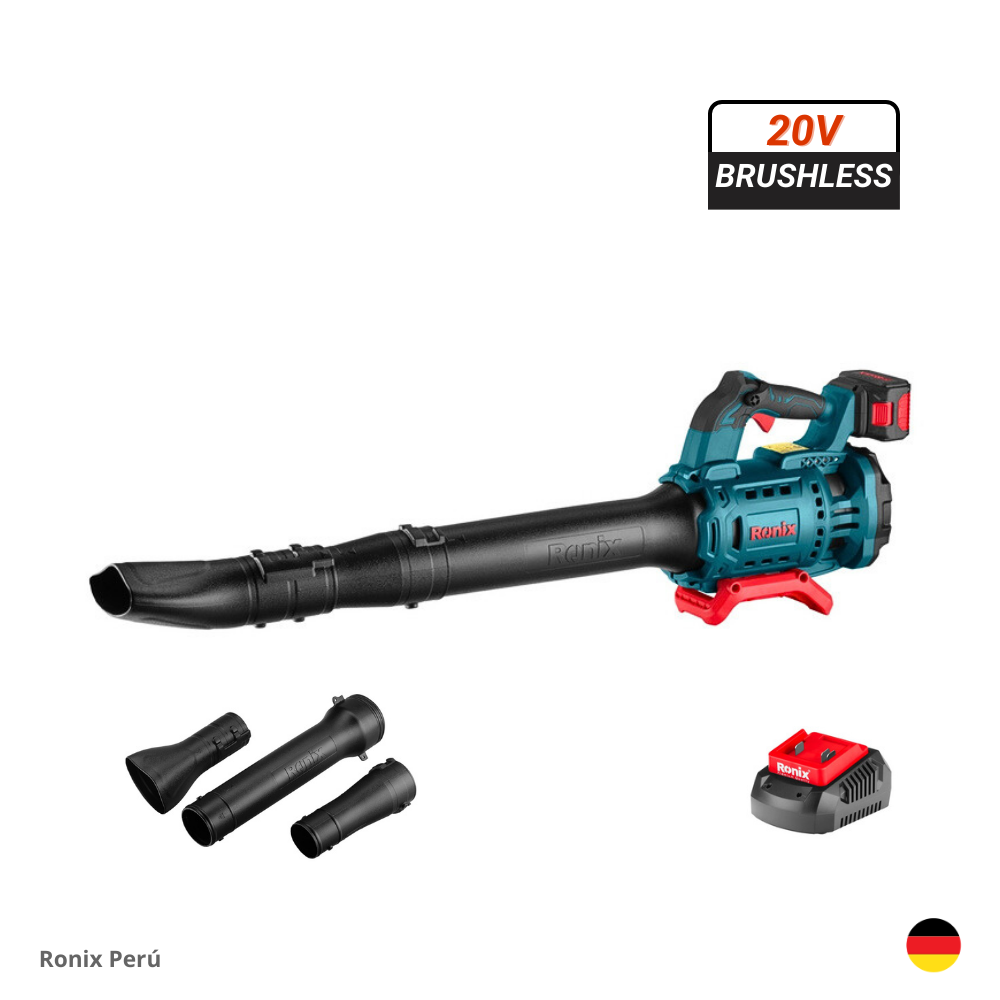 RONIX PERU SAC (51) Sopladora de Hojas Aire 20V 4Ah Inalámbrica Industrial Brushless RONIX 8623 - Imagen 1