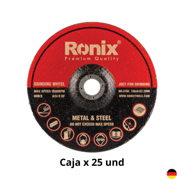 Disco De Desbaste 7" Metal 180x6x22.2mm Caja 25 Unidades RONIX RH-3704 Industrial